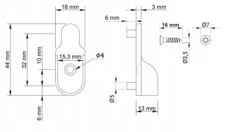 Wspornik drążka meblowego owalnego – zestaw montażowy z 2 bolcami i wkrętem, nikiel. - 4
