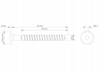 Profesjonalny wkręt HWI 6,3 × 60 mm – żółty, hartowany. - 3