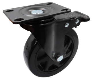 Zestaw 4 kółek obrotowych Ø 100 mm z hamulcem – gumowane, łożyskowane, podstawa 63 × 94 mm. - 3