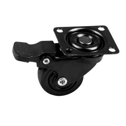 Kółko meblowe obrotowe Ø 30 mm — gumowane, czarne z hamulcem i podstawą 33 × 33 mm.