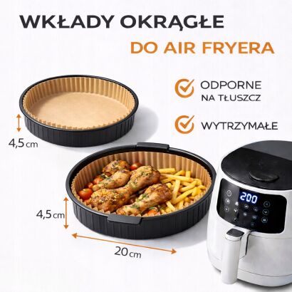 Papierowy wkład do Air Fryer Ø20 cm z rantem 4,5 cm – 100 szt.