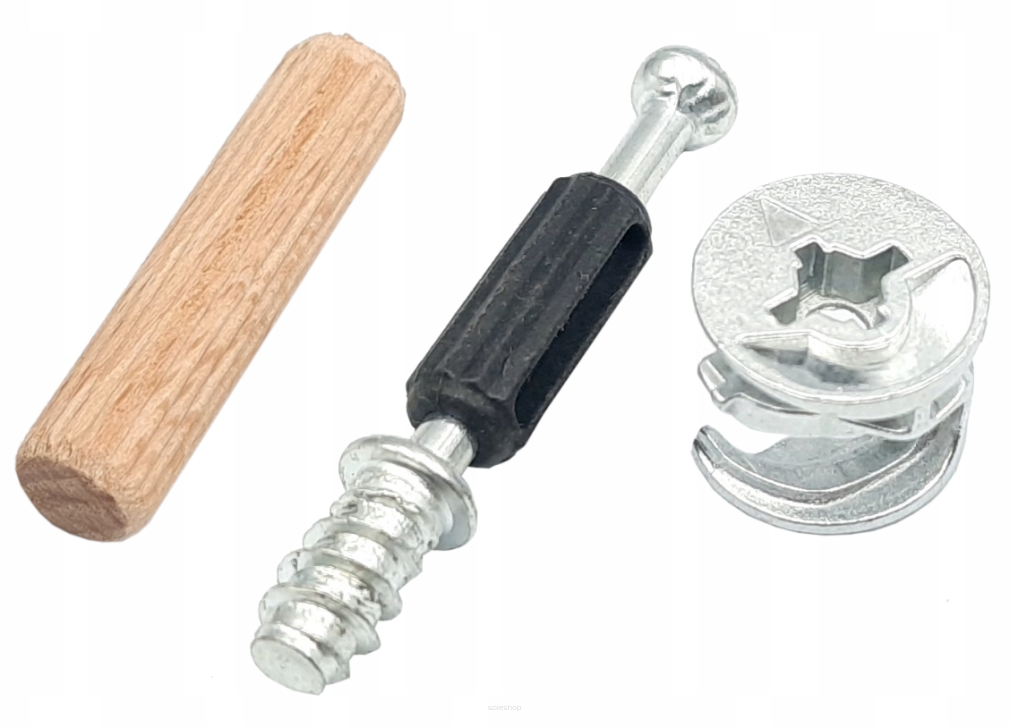 Złącze meblowe mimośrodowe 34 mm + kołek drewniany 8×35 mm (zestaw 10 szt.)