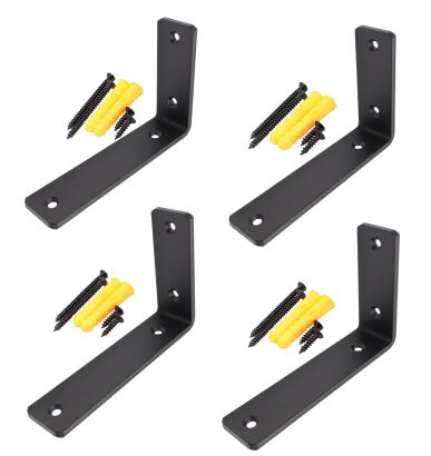 Zestaw 4× wsporników półki LOFT L200 × 130 × 38 mm – czarny mat + zestaw montażowy.