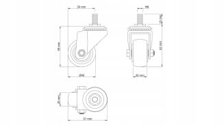 Kółko meblowe obrotowe Ø 40 mm — gumowane, czarne, trzpień gwintowany M8 × 15 mm. - 5