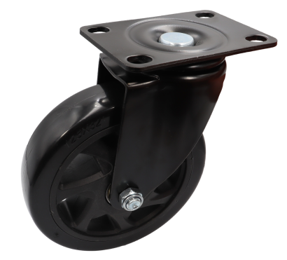 Kółko obrotowe łożyskowane Ø 100 mm, z gumą – podstawa 63 × 94 mm.