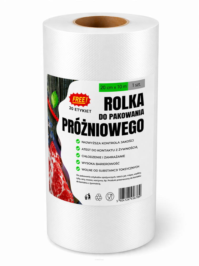 Rolka do pakowania próżniowego 20 × 1000 cm – folia moletowana PA/PE, do żywności, sous-vide.