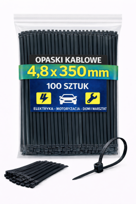 Opaski zaciskowe 4,8 × 350 mm czarne – trytytki kablowe nylon PA – 100 szt.