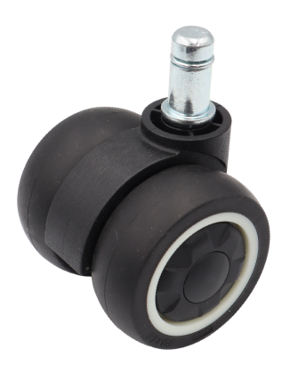 Kółko meblowe gumowane Ø 50 mm z trzpieniem montażowym 11 × 22 mm, obrotowe czarno-białe.