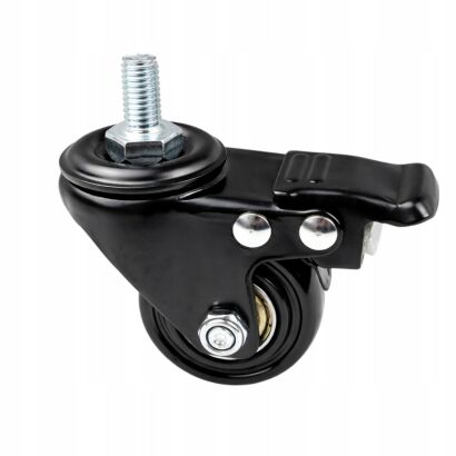 Kółko meblowe obrotowe Ø 50 mm — gumowane, czarne, z hamulcem, gwint M8 × 15 mm.