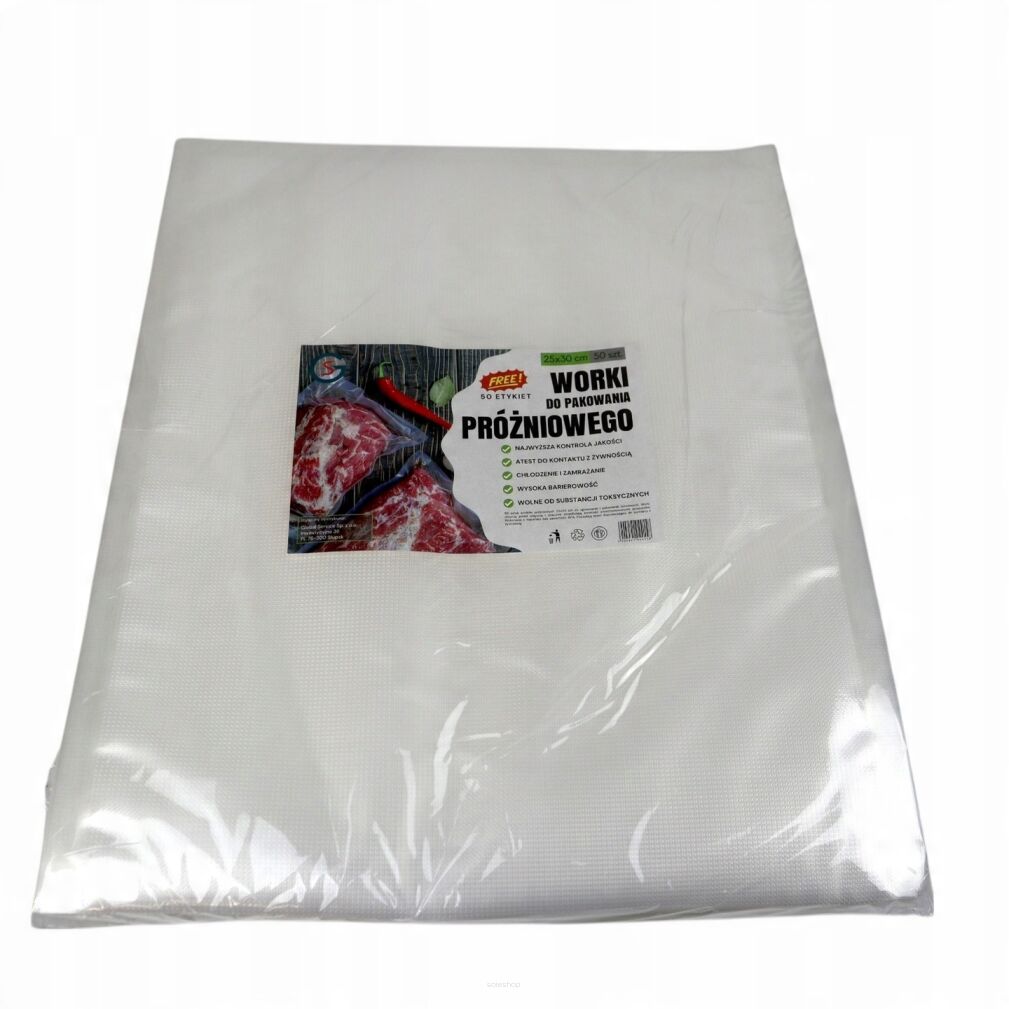 Worki próżniowe moletowane 25×30 cm – 50 szt., PA/PE, do pakowania i sous-vide.