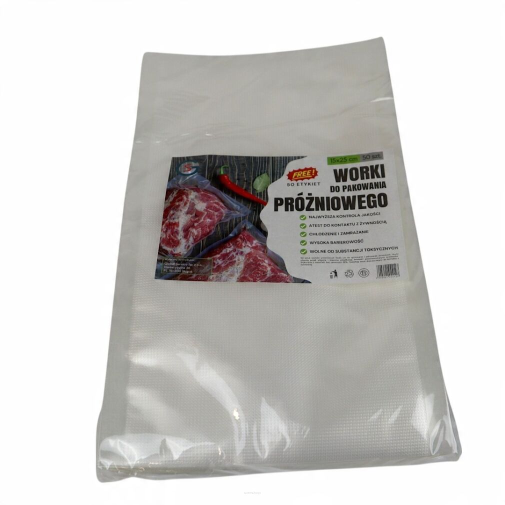 Worki próżniowe moletowane 15×25 cm – 50 szt., PA/PE, do pakowania i sous-vide.