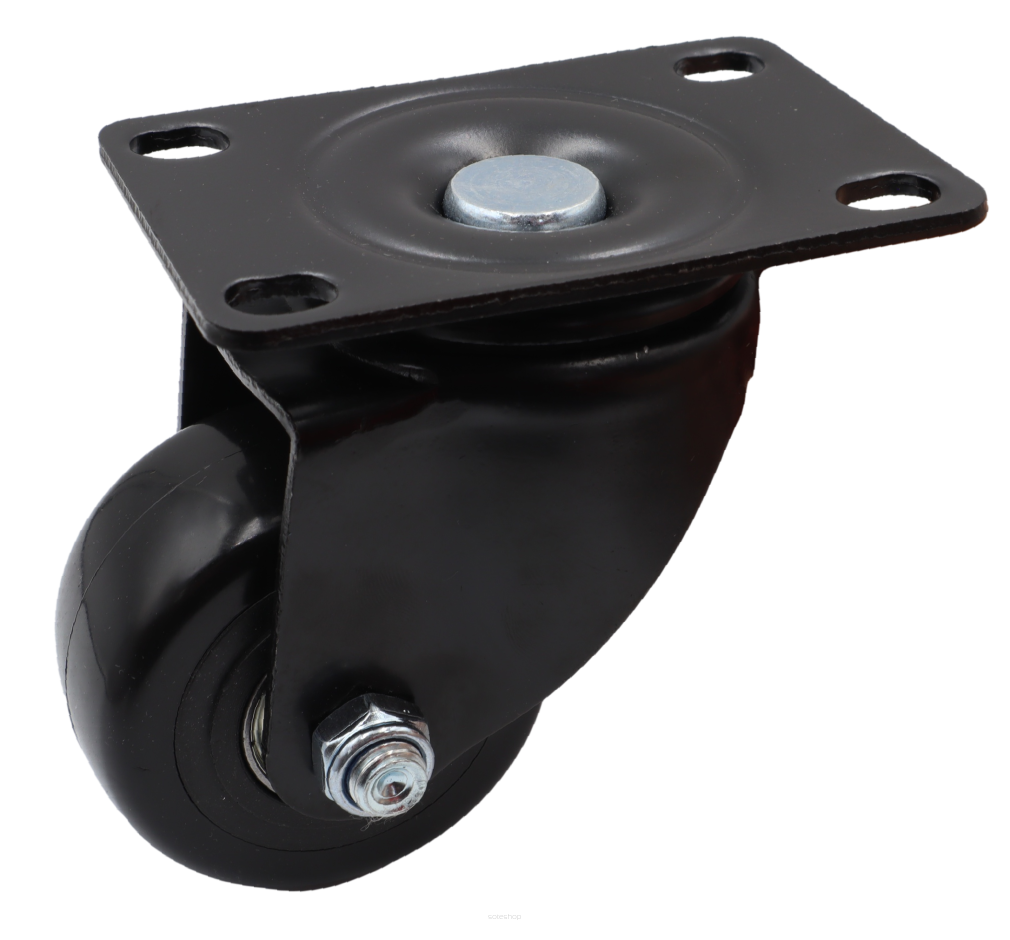 Kółko obrotowe łożyskowane Ø 65 mm z gumą – podstawa 63 × 94 mm.