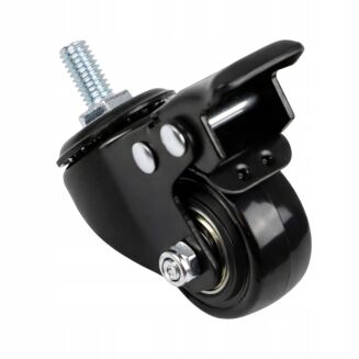 Kółko meblowe obrotowe Ø 40 mm — gumowane, czarne, z hamulcem, trzpień gwintowany M8 × 15 mm. - 2
