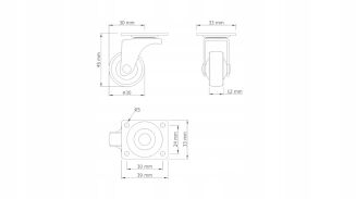 Kółko meblowe obrotowe Ø30 mm gumowe, chromowana podstawa 33 x 33 mm. - 5