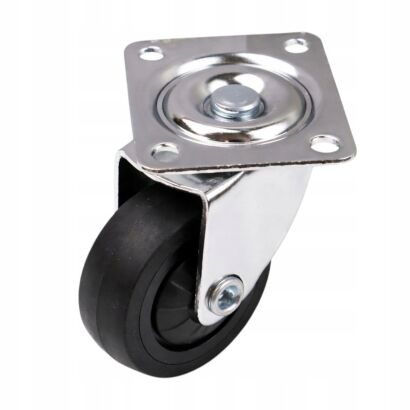 Kółko meblowe obrotowe Ø30 mm gumowe, chromowana podstawa 33 x 33 mm.
