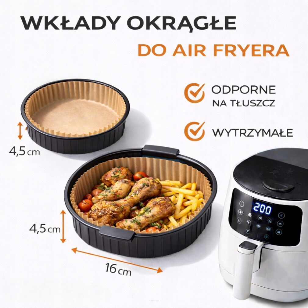 Papierowy wkład do Air Fryer Ø16 cm z rantem 4,5 cm – 100 szt.