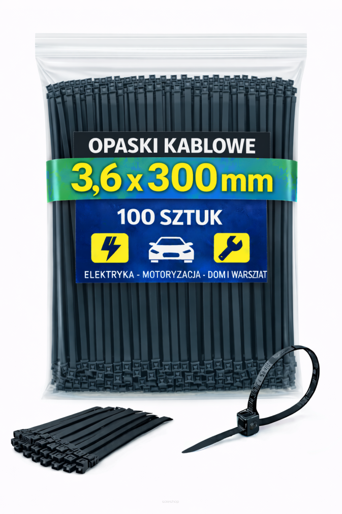 Opaski zaciskowe 3,6 × 300 mm czarne – trytytki kablowe nylon PA – 100 szt.