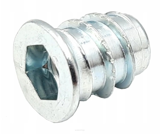 Mufa wkręcana z kołnierzem na imbus M10×14×20 mm — stalowa, dwugwintowa.