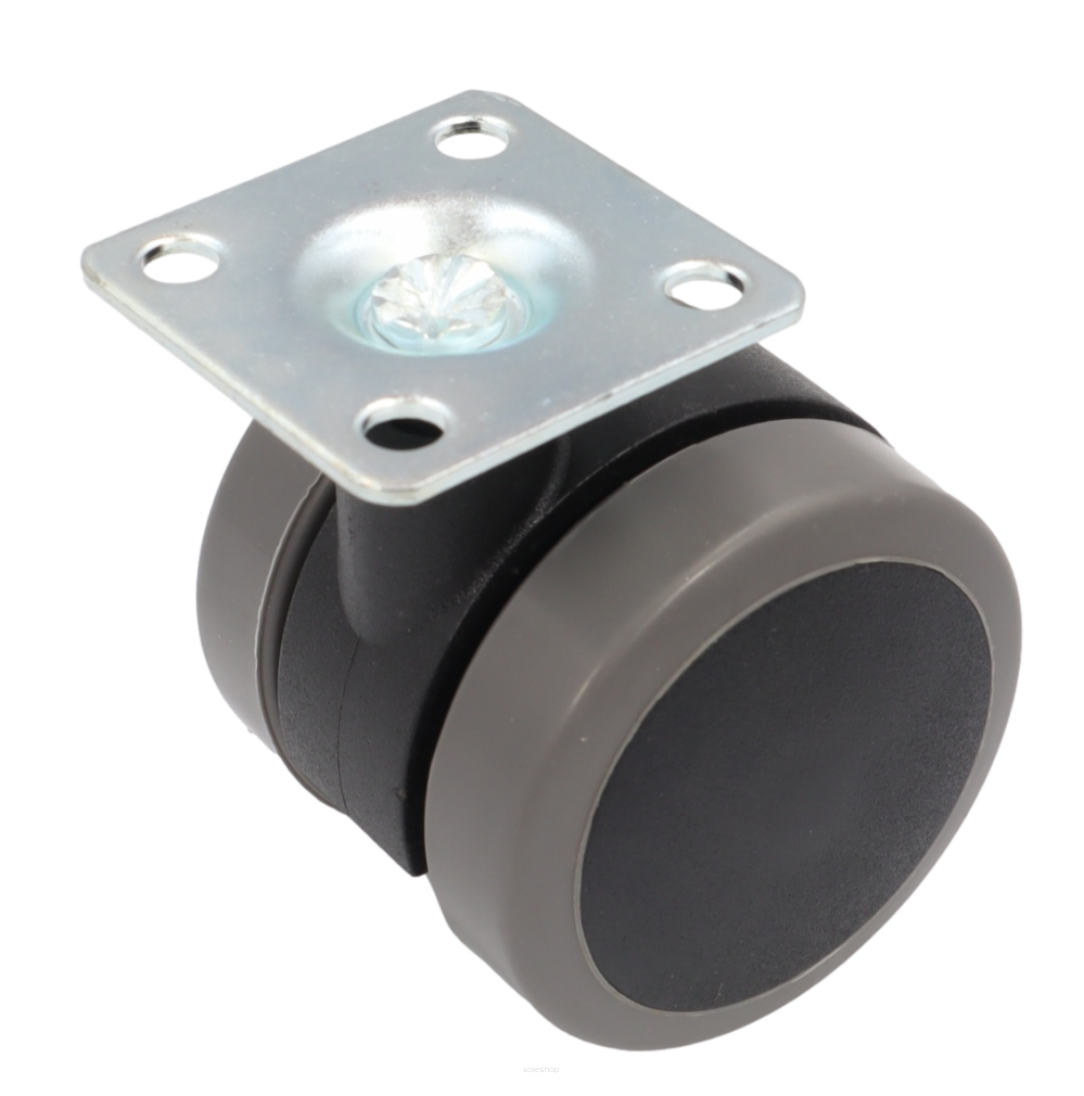 Kółko meblowe gumowane Ø 50 mm z płytką montażową 38 × 38 mm, obrotowe.