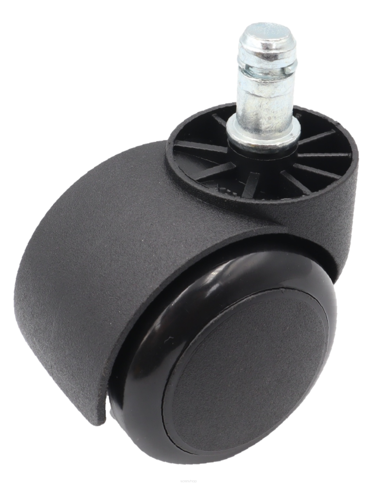 Kółko meblowe obrotowe Ø 50 mm PVC gumowane z trzpieniem montażowym 11 × 22 mm, czarne.