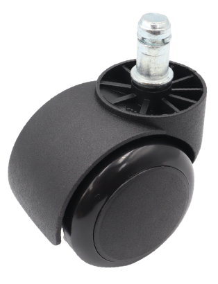 Kółko meblowe obrotowe Ø 50 mm PVC gumowane z trzpieniem montażowym 11 × 22 mm, czarne.