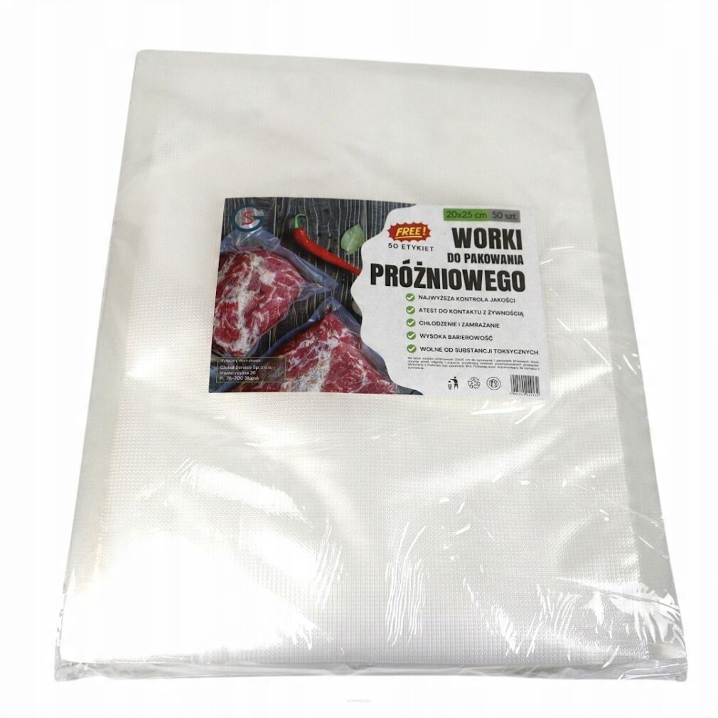 Worki próżniowe moletowane 20×25 cm – 50 szt., PA/PE, do pakowania i sous-vide.