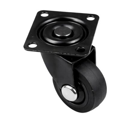 Kółko meblowe obrotowe Ø 30 mm — gumowane, czarne, z podstawą 33 × 33 mm.