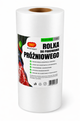 Rolka do pakowania próżniowego 25 × 600 cm – folia moletowana PA/PE, do żywności, sous-vide.