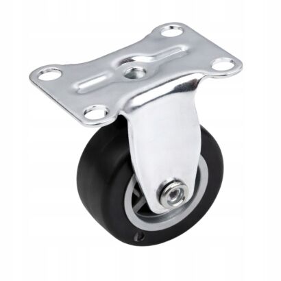 Rolka meblowa stała Ø 40 mm — gumowana, ocynkowana, z płytką 38 × 46 mm.