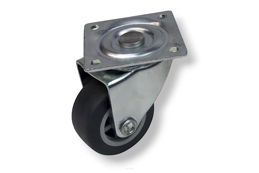 Rolka meblowa gumowana obrotowa Ø40 mm, z płytką montażową 42 x 42 mm.