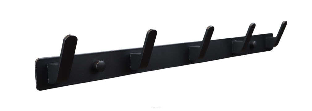 Wieszak ścienny loft czarny aluminiowy z 5 haczykami — uniwersalny montaż.