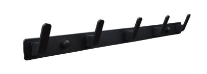 Wieszak ścienny loft czarny aluminiowy z 5 haczykami — uniwersalny montaż.