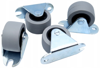 Rolka meblowa sztywna H29 mm, gumowana, szara z płytką 39 × 18 mm. - 3