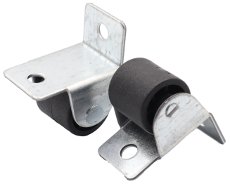 Rolka meblowa sztywna gięta MINI Ø16 mm gumowana, czarna z płytką 32 × 22 mm. - 2