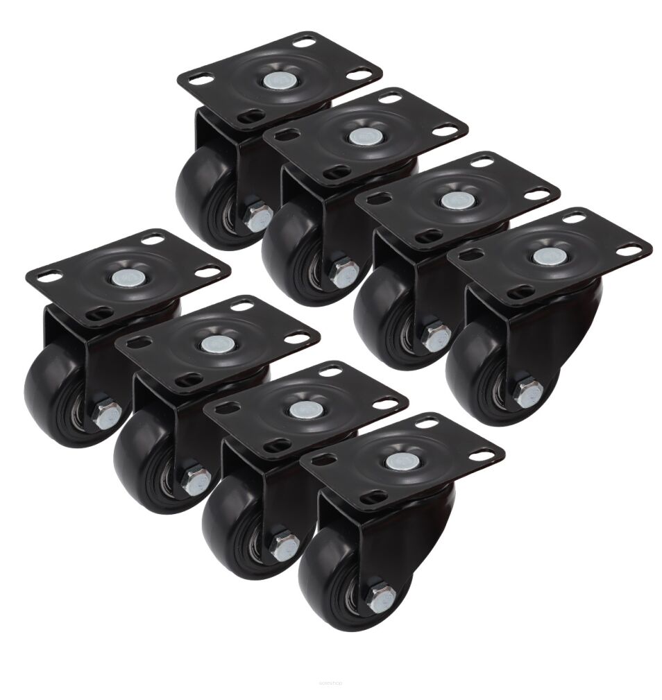 Zestaw 8 kółek obrotowych Ø 50 mm – gumowane, łożyskowane, podstawa 50 × 70 mm (bez hamulca)