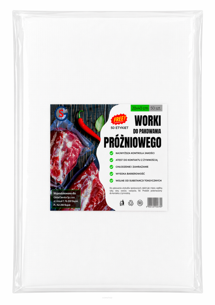 Worki próżniowe moletowane 28×40 cm – 50 szt., PA/PE, do pakowania i sous-vide.