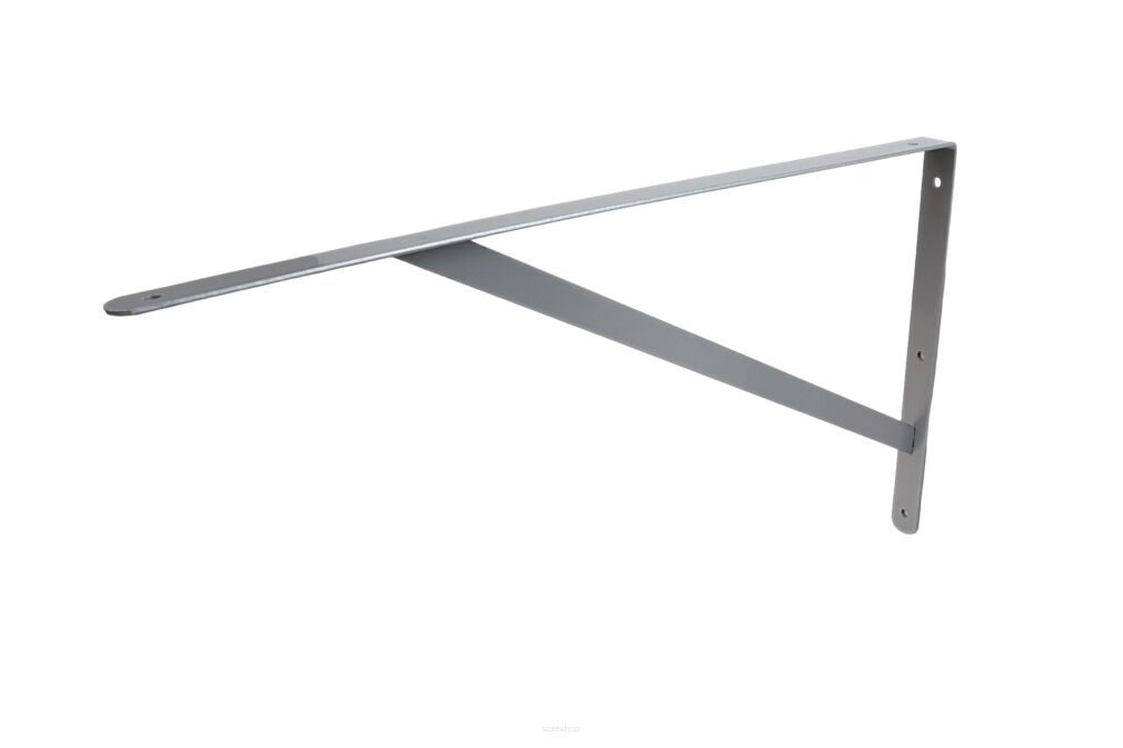 Wspornik półki srebrny 500 x 300 x 25 mm, stalowy uchwyt z wzmocnieniem.