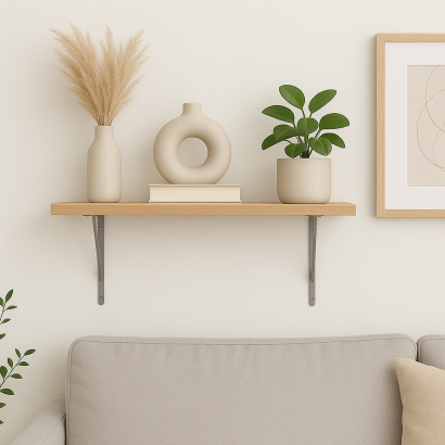 Wspornik półki srebrny 500 x 300 x 25 mm, stalowy uchwyt z wzmocnieniem.