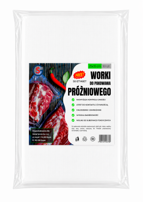 Worki próżniowe moletowane 25×35 cm – 50 szt., PA/PE, do pakowania i sous-vide.