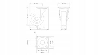 Kółko meblowe obrotowe Ø50 mm gumowane z podstawą 42 x 42 mm, ocynk. - 5