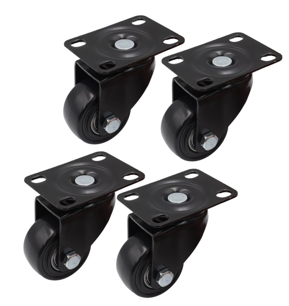 Zestaw 4 kółek obrotowych Ø 40 mm – gumowane, łożyskowane bez hamulca.